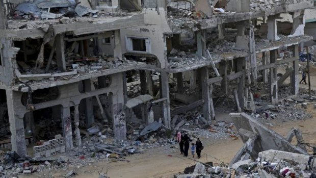 In ruins: Entire neighbourhoods in Gaza were destroyed during the war.