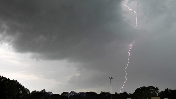 Lightning over Bankstown Oval this evening.