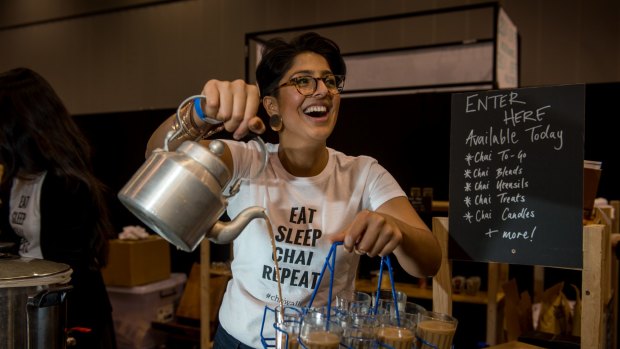 Uppma Virdi, founder of Chai Walli, a chai mix based on her Indian grandfather's recipe. Pictured at the inaugural Melbourne Tea Festival at Melbourne Convention and Exhibition Centre