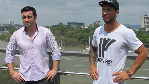 Barry Dunnett and Quade Cooper get acquainted at Kangaroo Point.