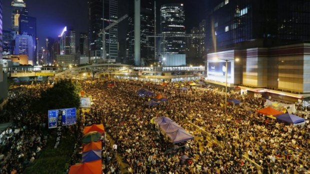 No waning: Pro-democracy protesters returned in force on Friday night. 