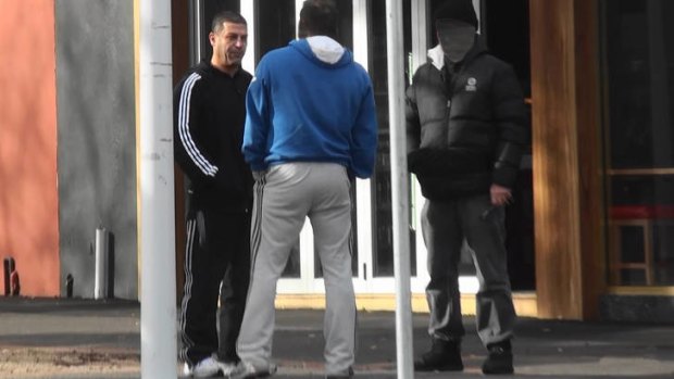 The new tracksuit gang: Horty Mokbel (left) with two other men in Melbourne.