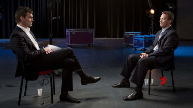 Dean Robinson (right) interviewed by Luke Darcy on <i>The Inside Man: A Seven special report</i>.