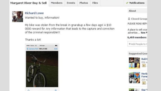 Richard Lowe's post on the Margaret River Buy and Sell Facebook page.