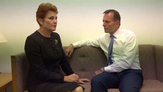 Pauline Hanson posted her bizarre chat with Tony Abbott to her Facebook page.