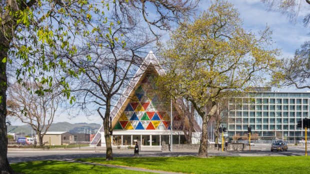 The 'Cardboard Cathedral' in Latimer Square, Christchurch, New Zealand.