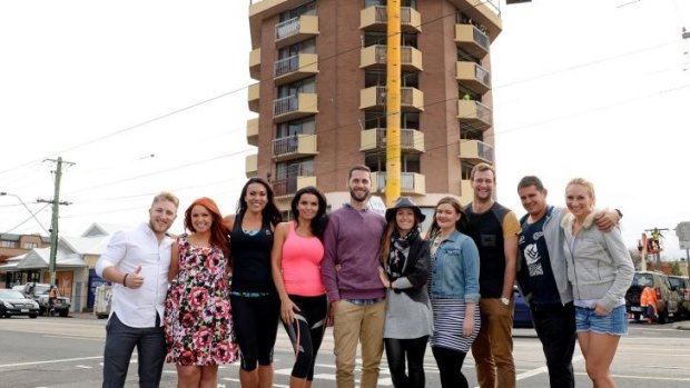 Contestants primed for action outside the eight-storey Blocktagon.