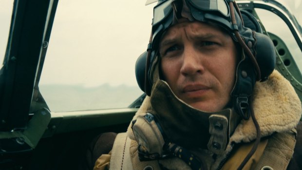 Tom Hardy as Spitfire pilot Farrier in <i>Dunkirk</i>.