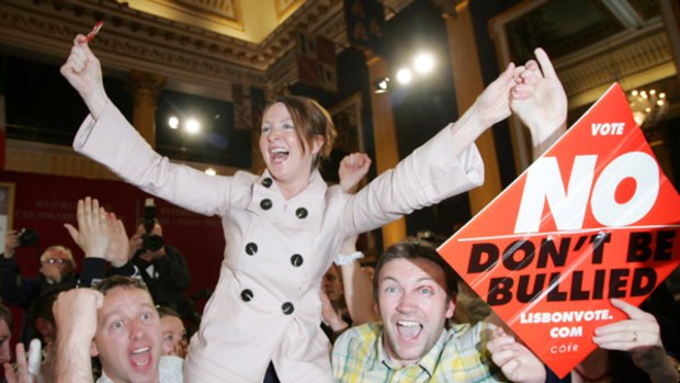 'No vote' supporters celebrate in Dublin after the Lisbon Treaty was rejected.