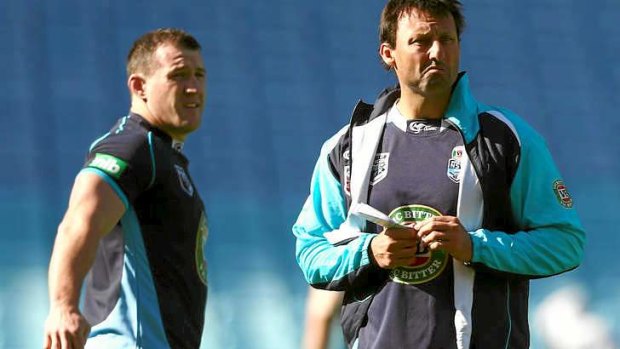 Blues coach Laurie Daley with skipper Paul Gallen.