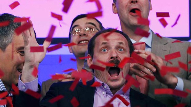 Arkady Volozh, CEO of Yandex, celebrates the initial public offering at the Nasdaq MarketSite, Tuesday, May 24, 2011 in New York.