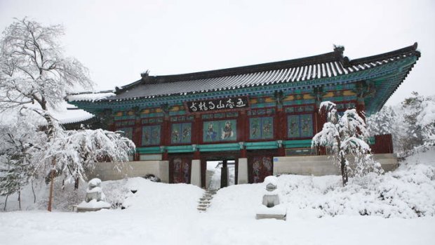The Woljeongsa Buddhist Temple near Mount Odaesan.