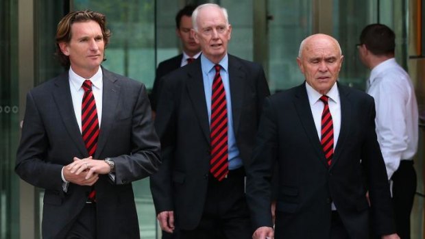 James Hird and (right) Paul Little after the court verdict on Friday.