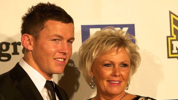 Todd Carney arriving at the Dally M Awards with his Mum, Leanne.