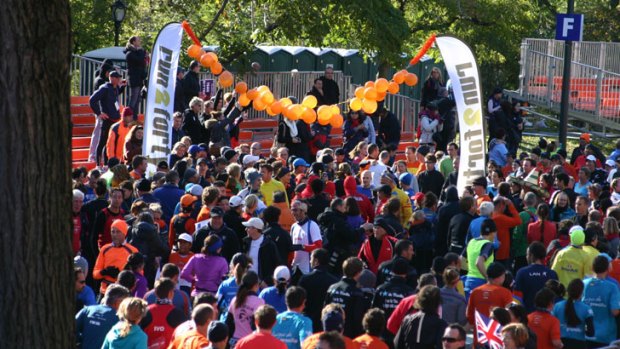 Runners gather to support New York in the aftermath of super storm Sandy, which cancelled the iconic New York Marathon.