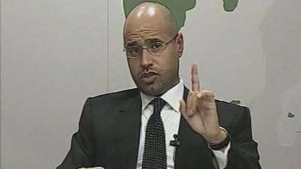 Saif al-Islam, son of Muammar Gaddafi, during an address on state television earlier this year.
