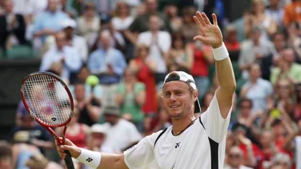 Straight-shooter ... a renewed Lleyton Hewitt after his three-set victory over Gael Monfils in the third round at Wimbledon.