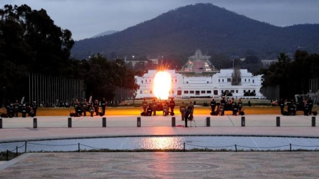 A 19-gun salute is fired after the governor-general's secretary read out the proclamation to prorogue the Parliament in August 2013.