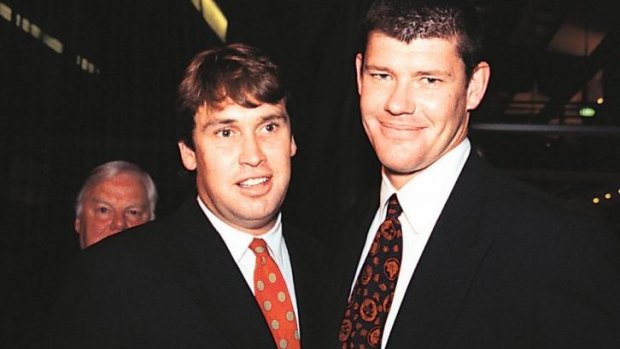 David Gyngell, left, with best mate James Packer in 1999.