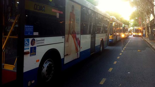 Buses bank up on Adelaide Street during the afternoon peak hour.