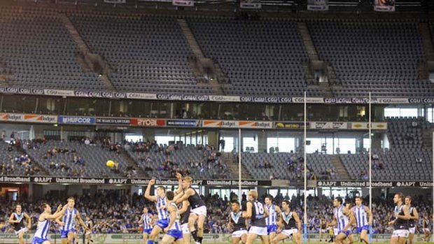 North Melbourne played to empty stands at Etihad Stadium last month. The club has drawn home crowds of just 25,000 this season, even less at Etihad.