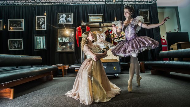 The Canberra theatre will be home to Australian ballet's Storytume ballet, The Nutcracker. Two dancers, Chantelle van der Hoek (in apricot) and Kelsey Stokes (in purple tutu). Photo by Karleen Minney.