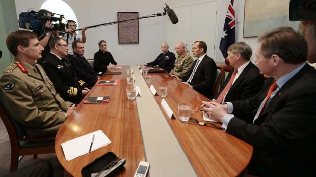 Prime Minister-elect Tony Abbott meets with the Defence chiefs in Canberra.