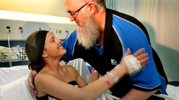 Lucky: Elyse Frankcom, who was bitten by a shark, meets Trevor Burns, who saved her.