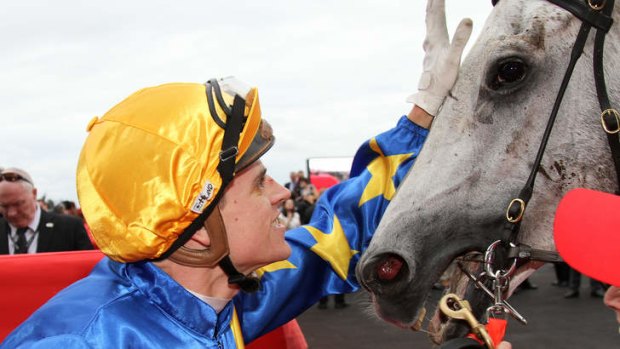 Ghostly: Nick Hall and Linton after their barnstorming win in the Stradbroke.