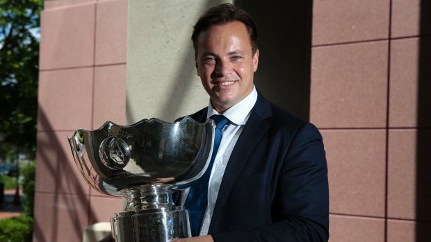 Mark Bosnich with the AFC Asian Cup in Barton during the trophy tour.