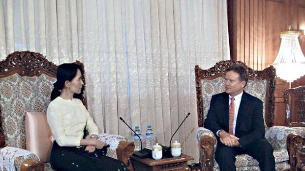 Plea for freedom ... Jim Webb meets Aung San Suu Kyi.