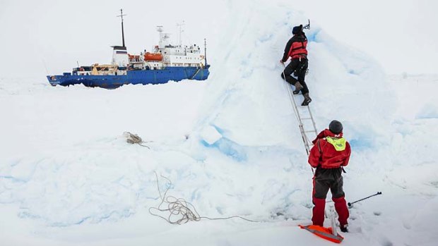 The Akademik Shokalskiy was halted by ''a massive upheaval of sea ice''.