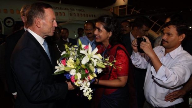 Prime Minister Tony Abbott arrives in Mumbai.