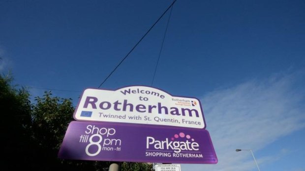 Huge sex abuse scandal: a welcome to Rotherham sign seen at the entrance of the town.