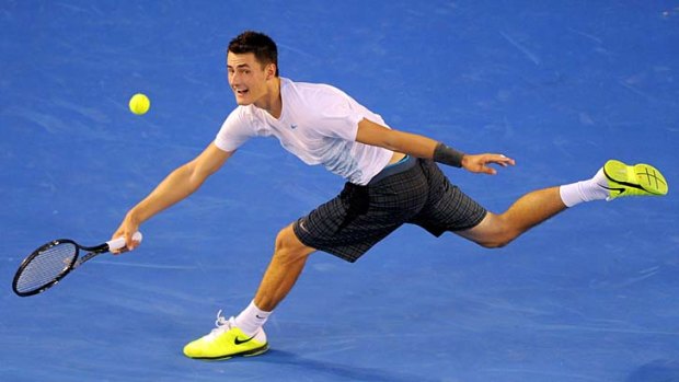 Bold and brave ... Bernard Tomic served it up to Roger Federer in the first two sets of their round-three clash at Melbourne Park on Saturday night, but was unable to keep up the pressure.