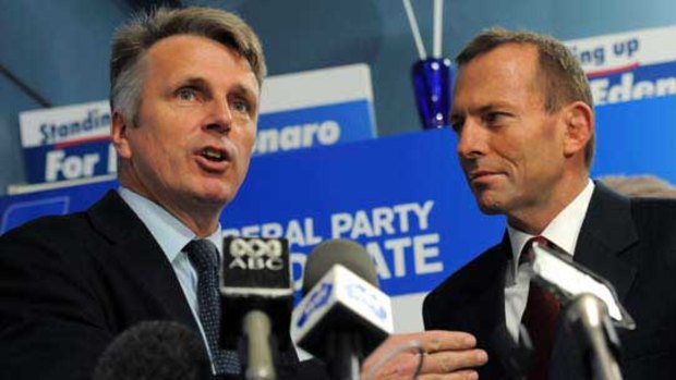 Eden-Monaro candidate David Gazard with Tony Abbott in Queanbeyan.