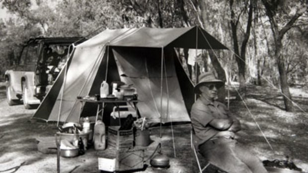 Bowers camping in the outback ... he raised awareness of the blue-green algae problem on the Murray and Darling rivers.