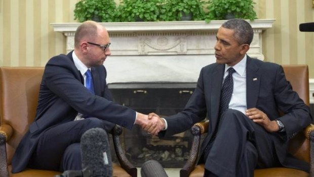 Ukraine Prime Minister Arseniy Yatsenyuk and US President Barack Obama in the White House.