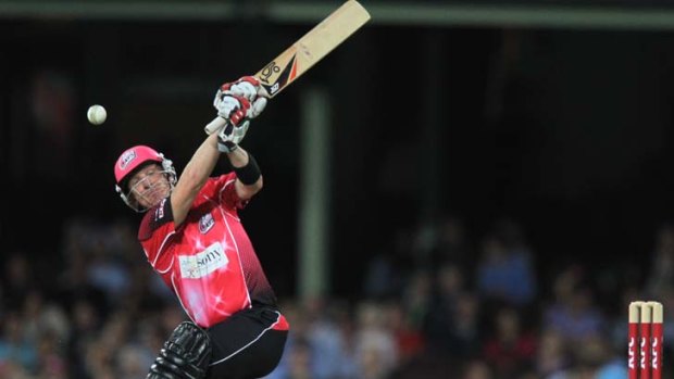 Brutal &#8230; Sydney Sixers captain Brad Haddin last night smashed five sixes on his way to 76.