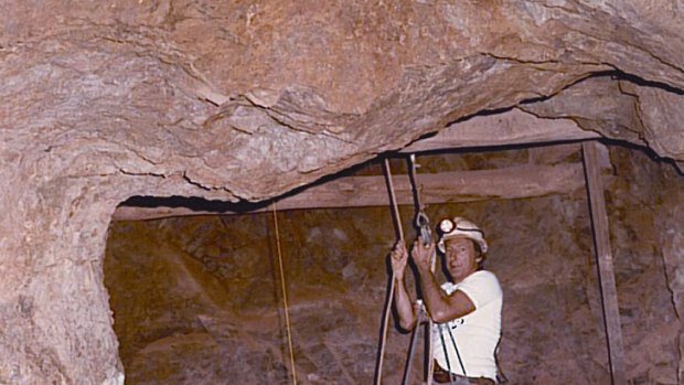 Ron Manners inside the Golden Rainbow mine in 1984.