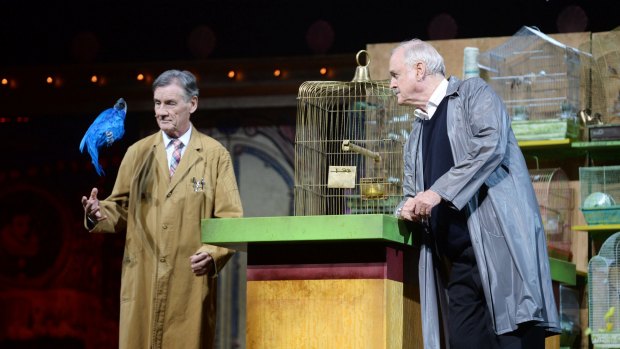 Michael Palin and John Cleese perform on the closing night of 'Monty Python Live (Mostly)' at the O2 Arena in London in July.