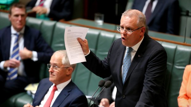 Prime Minister Malcolm Turnbull and Treasurer Scott Morrison during question time on Tuesday.