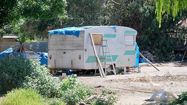 The caravan on the family's Inglewood property, where they have been squatting since their house was demolished.