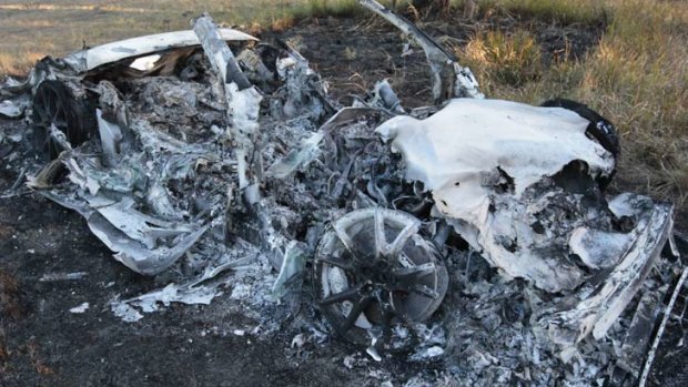 Destroyed ... Nathan Tinkler's $500,000 Ferrari California.