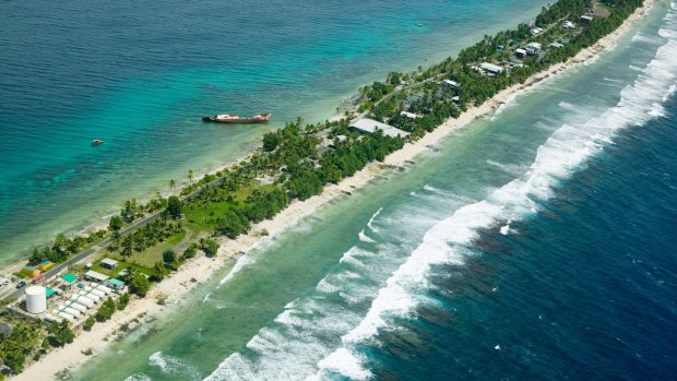 Funafuti atol on Tuvalu is threatened by global warming.