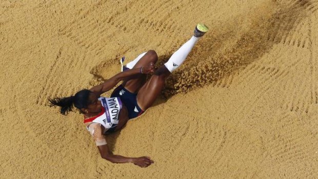 Into the finals ... Britain's Yamile Aldama competes in the women's triple jump qualification rounds in London.