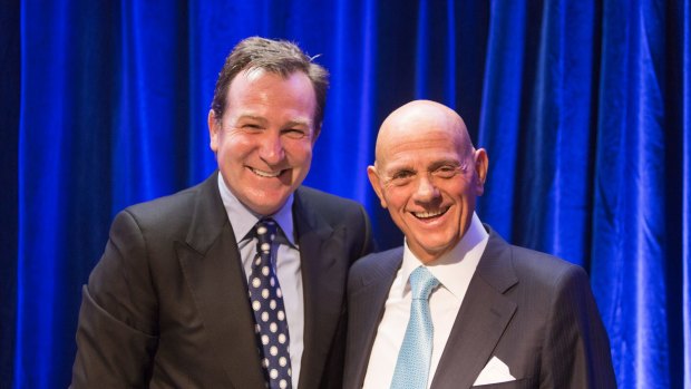 Cash pile: Mark McInnes and Solomon Lew, who have overseen a 30 per cent rise in Premier's share price this year, at the company's AGM.