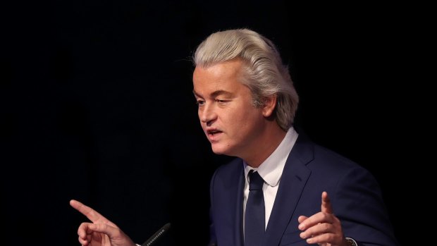 Charismatic Geert Wilders, leader of the Dutch PVV political party, speaks at a conference of European right-wing parties in Koblenz, Germany in January.