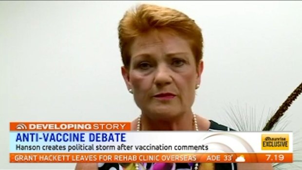 Pauline Hanson has apologised on Sunrise for claiming there is a test for vaccination allergies, but maintains parents should 'do their own research' on vaccines.