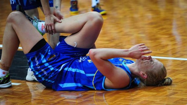 Capitals player Abby Bishop after injuring her ankle against Dandenong.